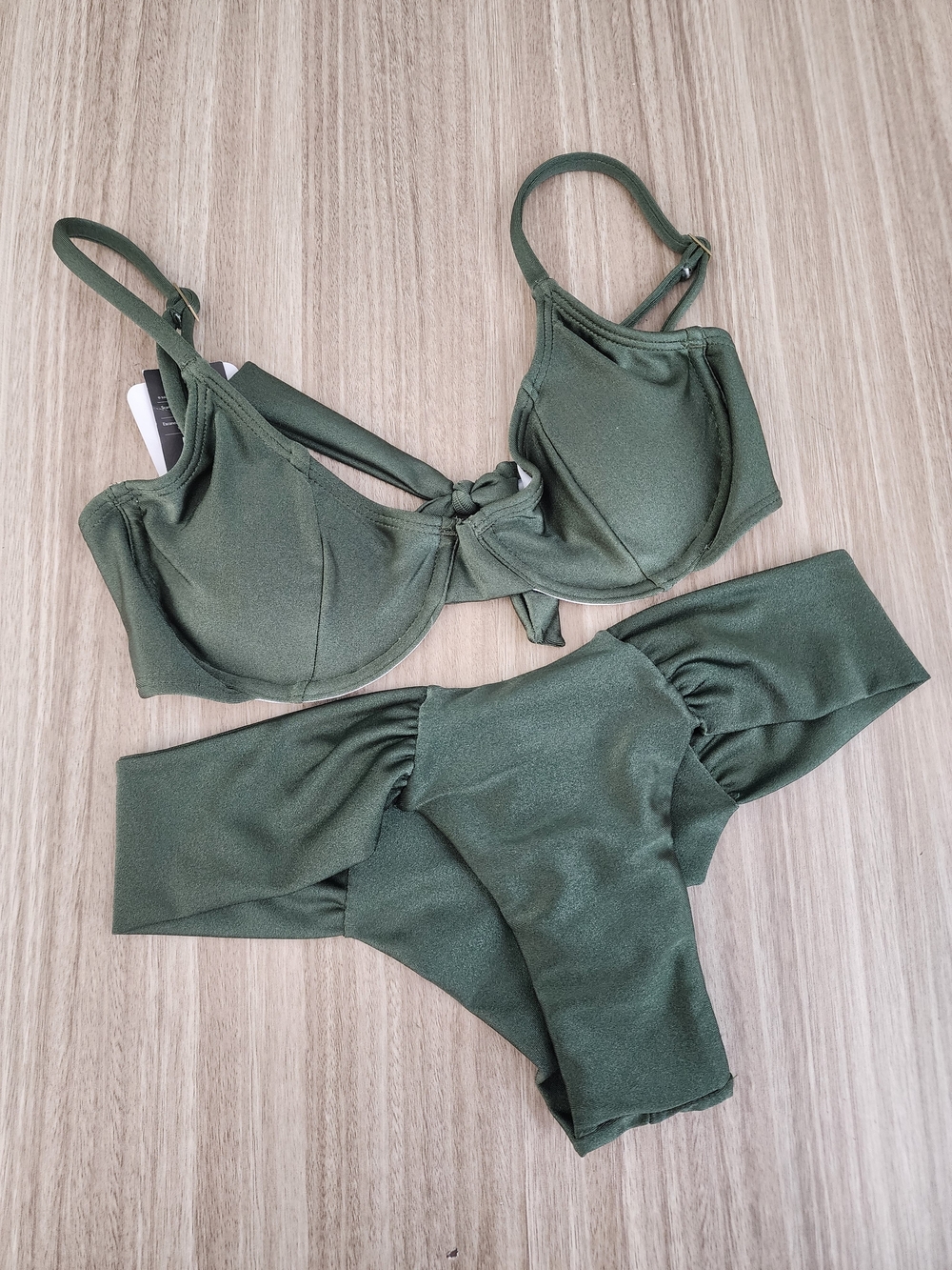NWT Panu D'agua Olive Green Underwire Bikini Set Shimmer Brazilian S